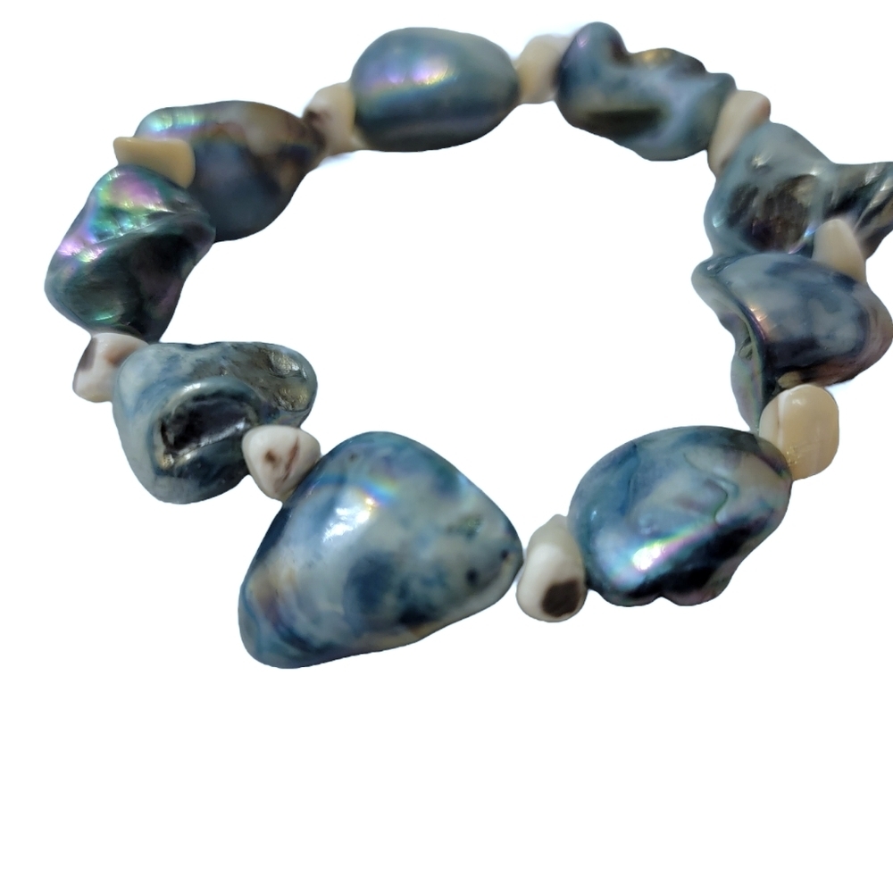 NEW Beachy Boho Blue Iridescent Shimmery Natural Shells Jewelry Set - Picture 3 of 4
